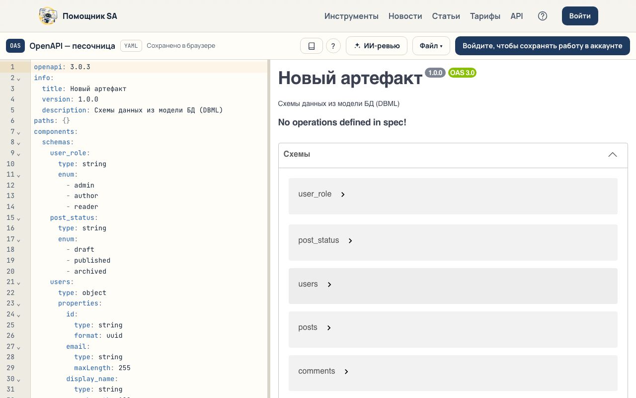 Схемы OpenAPI, полученные из DBML